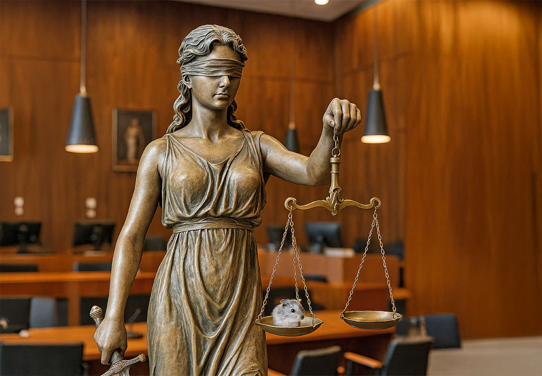 Vrouwe Justitia met Russische dwerghamster